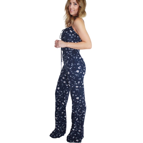 Honey Punch Pants & Jumpsuits Honey Punch Navy Sunflower Floral